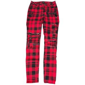 Hot Topic Blackheart Super‎ Skinny Red & Black Plaid Pants Size 5 Punk Alt Goth